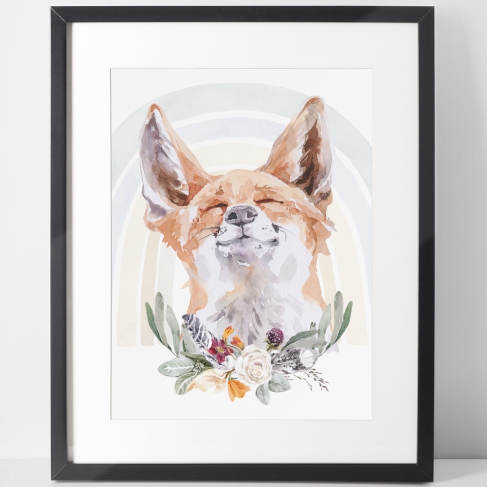 Watercolor Floral Red Fox Wall Art Illustration Print Poster Card Unframed - Picture 2 of 8